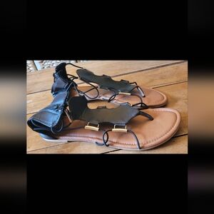 New Black Leather Strappy Gladiator Sandals